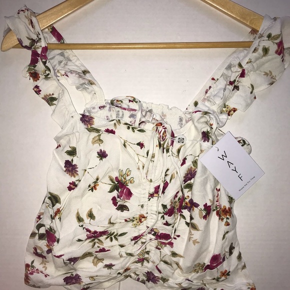 NWT WAYF Floral Print Crop Cold Shoulder Top - Picture 8 of 8